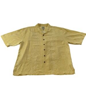 Montego Mon Silk Hawaiian Shirt‎ Men's Large Yellow Tropical Jacquard